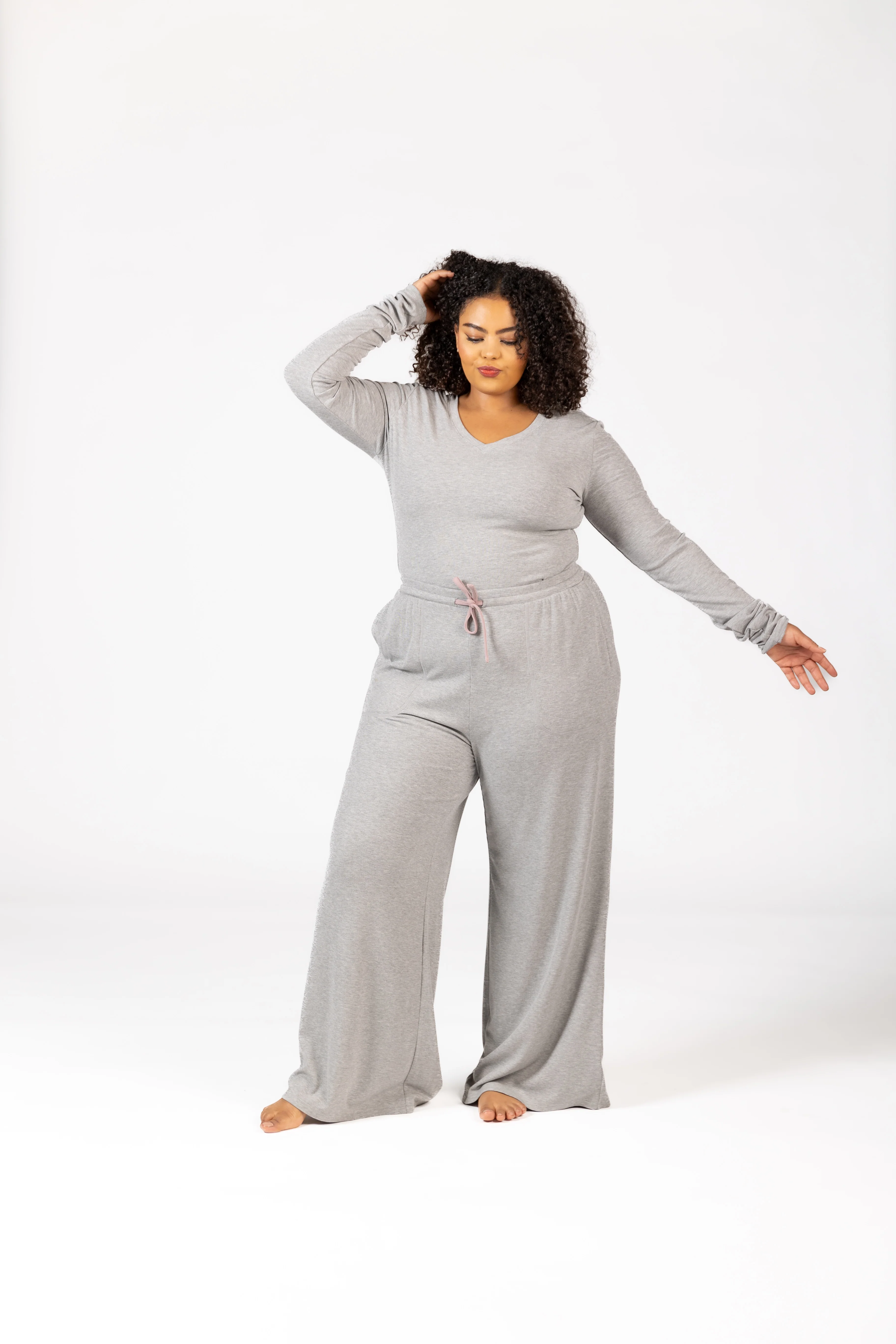 Soft Lounge Rib V Neck Long Sleeve - Image 14